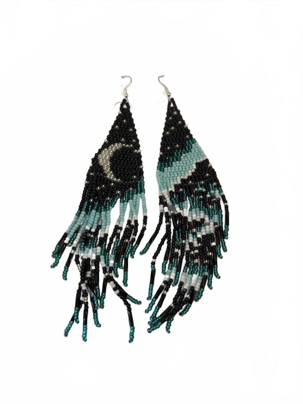 Handmade Beaded Light Green Northern Lights Earrings